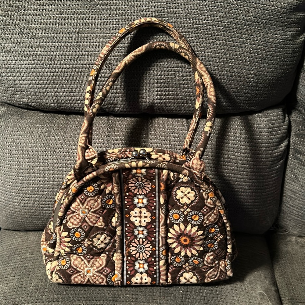 Vera Bradley purse. Quilted brown with floral design.12”Wx9”D.Bottom 5” Wide.